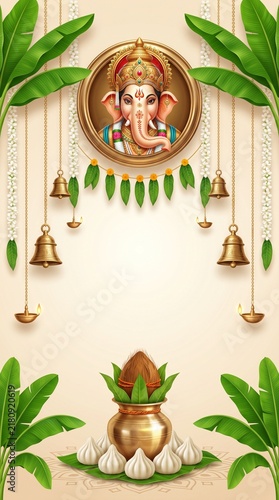 Ganesha Festival Brass Bells Jasmine Botanical Design