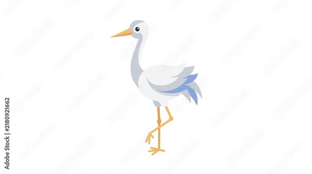 Fototapeta premium Stylized illustration of a white stork standing on one leg with a white background