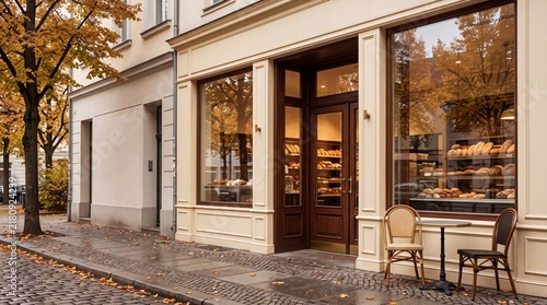 Bakery storefront with outdoor seating