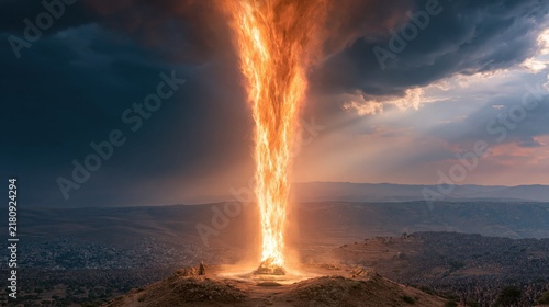 Elijah witnessing divine fire descend upon the altar on Mount Carmel in a miraculous display of God's power.