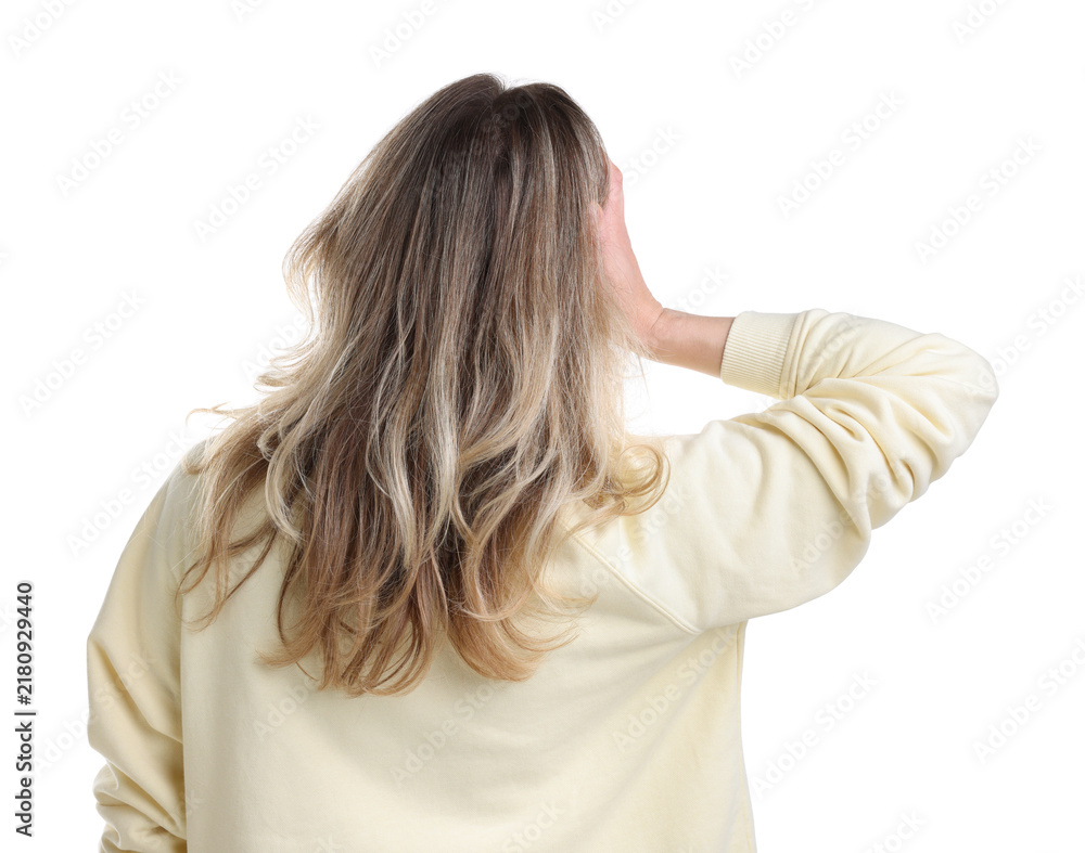 Obraz premium Choice. Woman on white background, back view