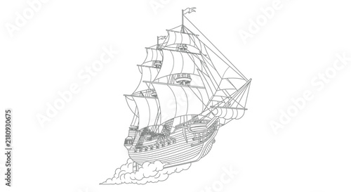 Foto Detailed vector illustration of a sailing ship with billowing sails on a white b