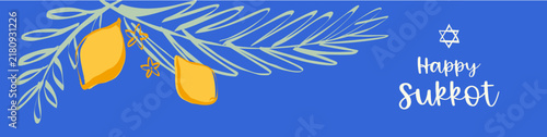 Celebrating Sukkot with lush palm branch and Etrog on vibrant blue background