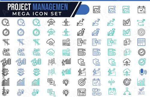 Modern Project Management Line Icons Collection