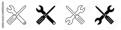 Crossed wrench and screwdriver icon set for repair service and technical support vector illustration