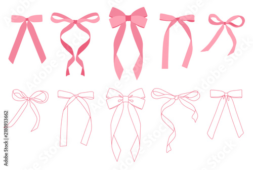 Pink Ribbon Bow Collection, Decorative Vector Elements and Gift Wrapping Bows