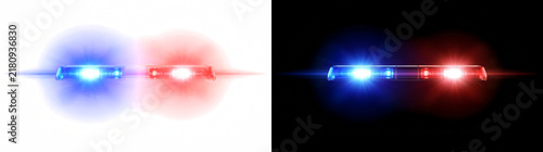 Police Car Light Bar Glow Overlay with Red and Blue Flare Effects on Black