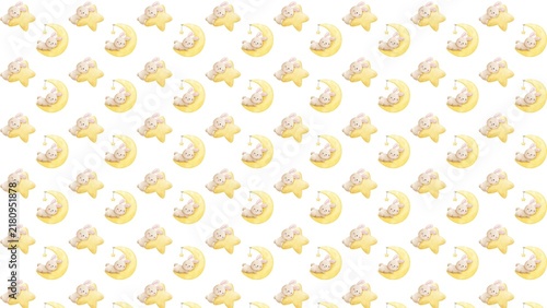 Fotografie Minimalist hand painted sleeping bunny moon and star seamless texture on white