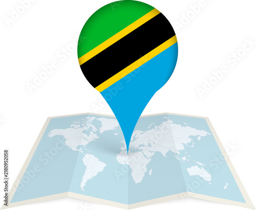 Tanzania Flag Pointer on World Map