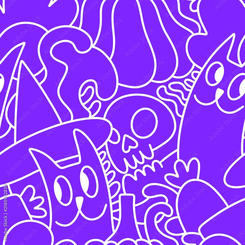 Fototapeta premium Halloween animals seamless cats pattern for wrapping paper and fabrics and linens and kids clothes print
