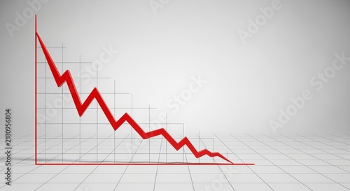 3D Rendered Red Financial Decline Chart Showing Volatility and Negative Trend on Minimalist Grid