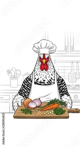 A Speckled Hen Chef in a Country Kitchen Preparing Fresh Vegetables for a Homely Family Daily Meal