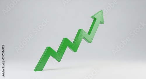 A shiny green zigzag arrow trend symbol representing positive growth on a smooth white background.