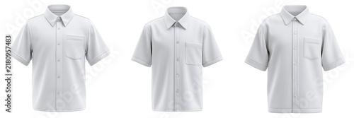 Set of Plain white short sleeve t-shirt mockup front view, neatly centered, realistic cotton fabric texture, natural folds and stitching details  on transparent png background. Ai generated