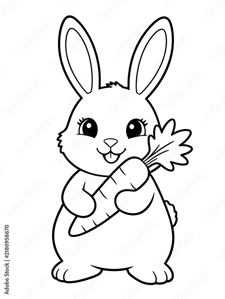 Fototapeta premium Cute bunny with carrot coloring book