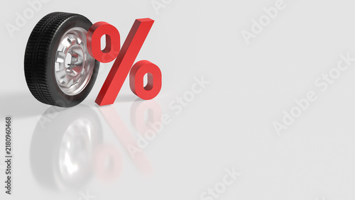 Car Tire with Red Percentage Symbol for Automotive Sale Promotions 3d render.