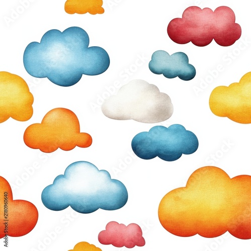 Whimsical Collection of Colorful Clouds in Blue, Yellow, and Orange for Creative Projects