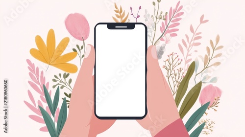 Creative Floral Background with Smartphone for Social Media and Mobile App Promotions