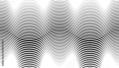 Black and white smooth transition of wayv pattern for sporty design element and background. Vector format Illustration. Eps10