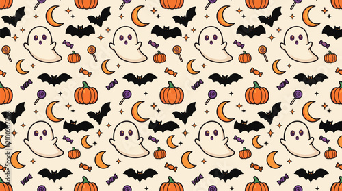 Halloween Vector Pattern with Ghost
