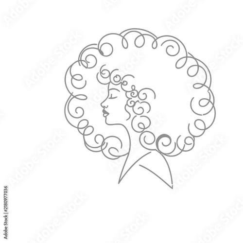 Woman with curly hair line art
