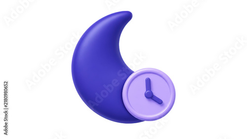 Obraz na płótnie Moon and Clock 3D Icon for Sleep Time and Night Schedule