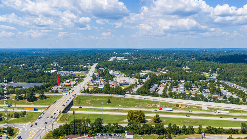 Obraz premium Aerial shot of buildings and trees in Augusta Georgia USA