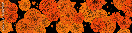 Horizontal banner of cempasúchil flowers for Day of the Dead designs