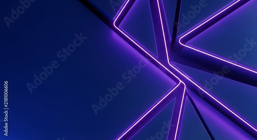Sleek geometric patterns emerge from a deep cobalt backdrop, illuminated by vibrant violet neon light trails for a polished digital finish, flow, perspective, cobalt