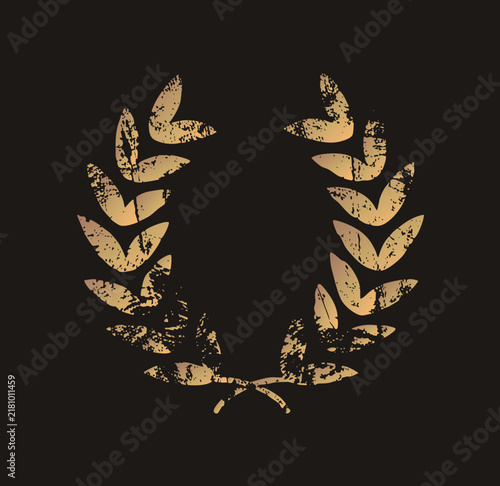 Distressed laurel wreath, champions crown and victory garland, in textured tones with grunge stencil style. triumph emblem for award badges, logos, and premium branding.