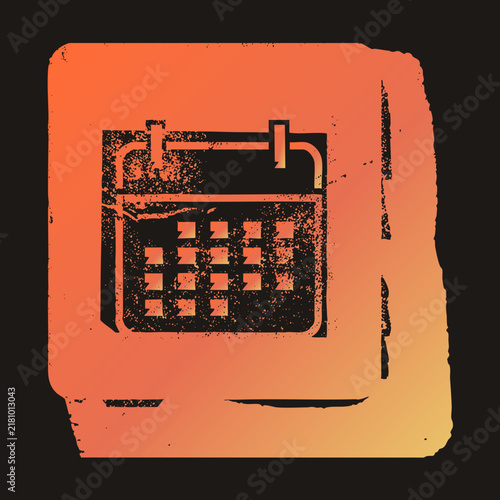 Foto Weathered datebook pictogram stamped inside a rough ink splatter tile, glowing in sunset orange gradient