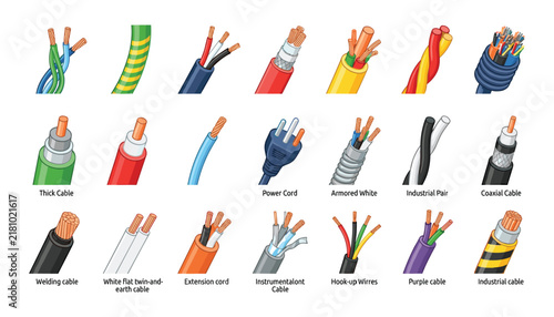 Foto Electrical cables and copper wires vector icon set featuring industrial power co