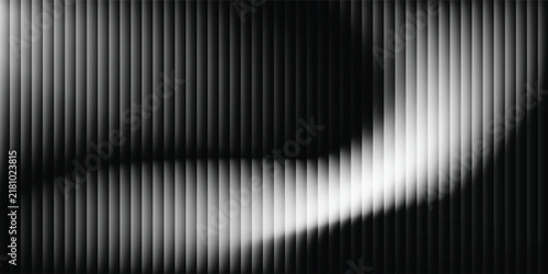 Abstract black and white background featuring a fluid glowing wave overlay across a vertical geometric bar pattern texture.