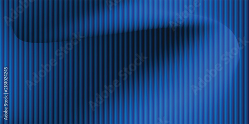 Abstract dark blue geometric background with vertical lines pattern and an overlapping fluid wave shadow. Modern digital stripe backdrop with royal blue gradient