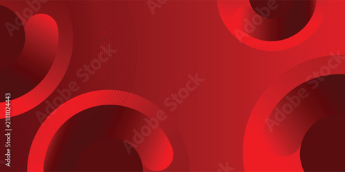 Abstract dark red geometric background with overlapping fluid circles, curved shapes, and subtle thin line patterns. Modern corporate technology vector backdrop