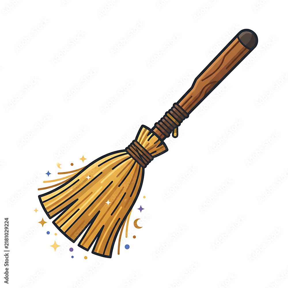 Obraz premium Magical Witch's Broomstick with Sparkling Stars Illustration for Halloween