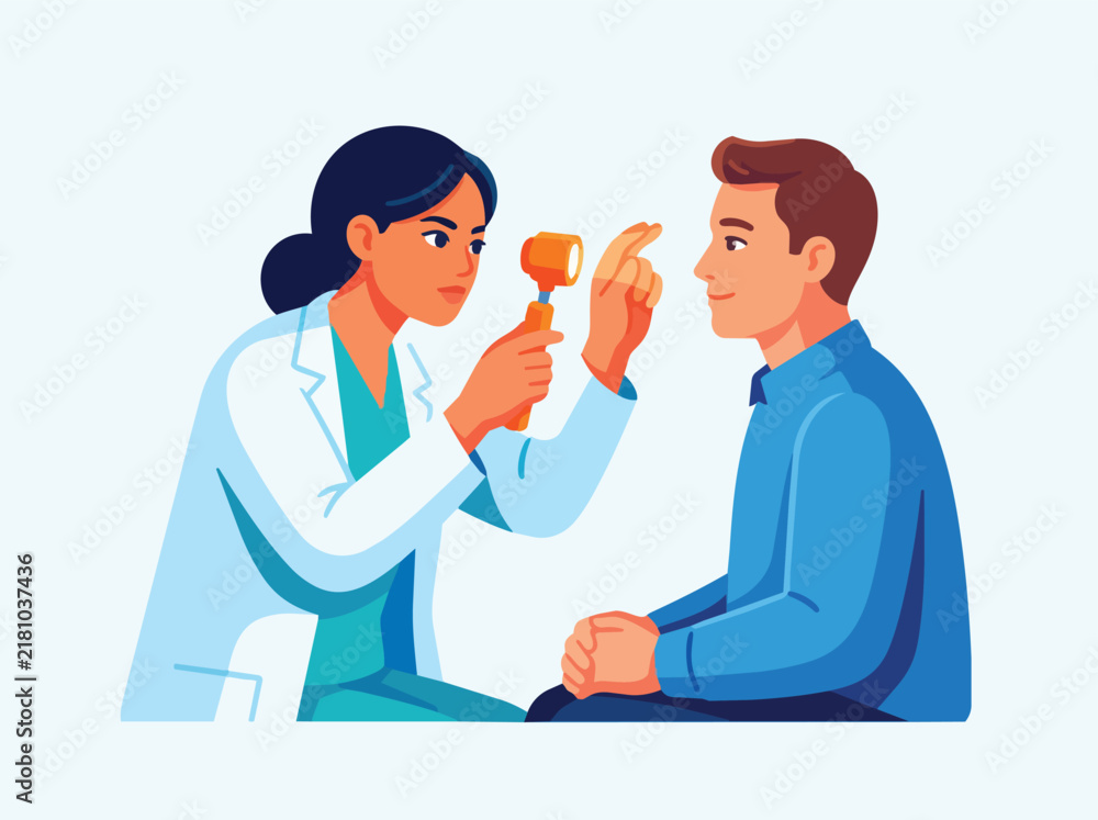 Fototapeta premium Doctor examining patient with otoscope