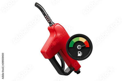 3d fuel nozzle icon. fuel economy concept. minimal gas pump, petrol, fuel gauge, gasoline and refueling for car ad. isolated on white transparent background. 3d render.