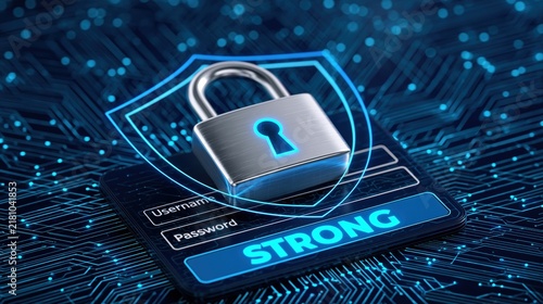 Cybersecurity and digital protection with padlock icon for secure login technology