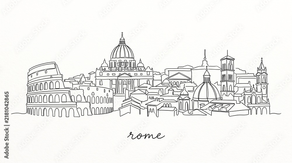 Obraz premium Rome Italy Skyline Minimalist Continuous One Line Drawing