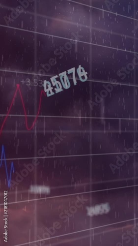 Animation of financial data processing and rain