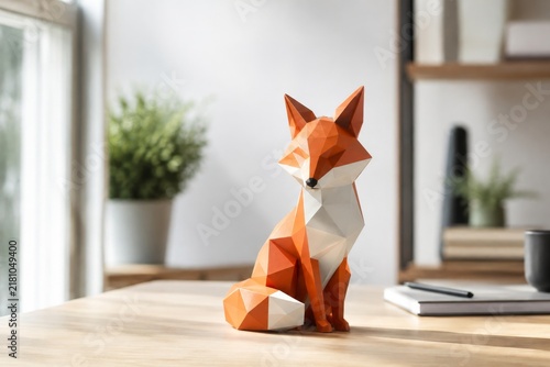 Low-poly 3D style fox character in geometric shapes