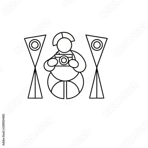 Stylized Figure Holding a Camera Between Two Shapes