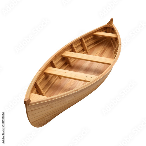 Wooden rowing boat with oars as transparent object