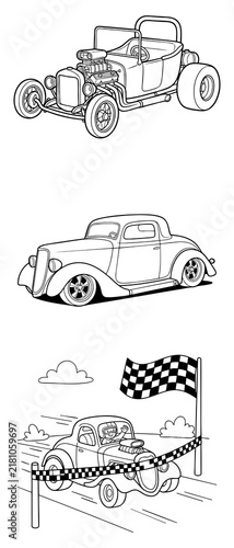 Race Car Coloring Pages: Hot Rods Crossing Checkered Finish Line with Waving Driver