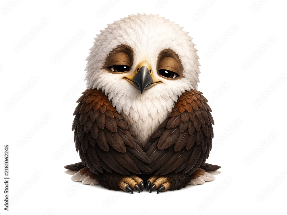 Fototapeta premium Sleepy Baby African Fish Eagle with Wrapped Wings