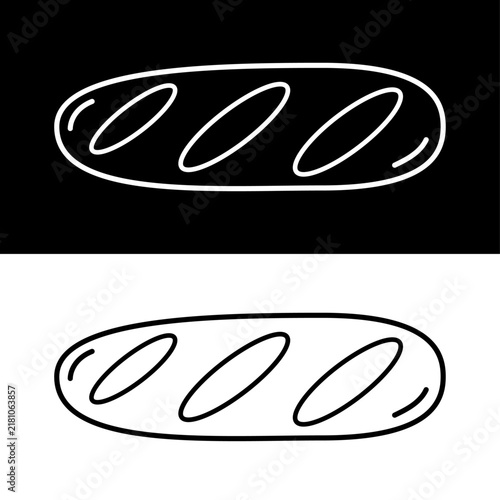 Baguette bread loaf line art icon set. White and black French bread outline vector illustration. Bakery and cooking logo design element.