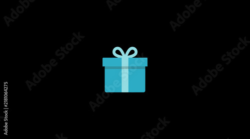 Minimalist blue gift box with light blue ribbon on black background
