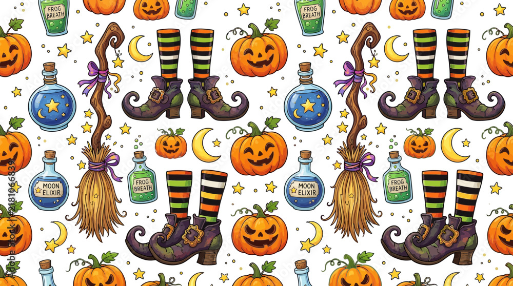 Fototapeta premium Halloween Witch Theme Pattern