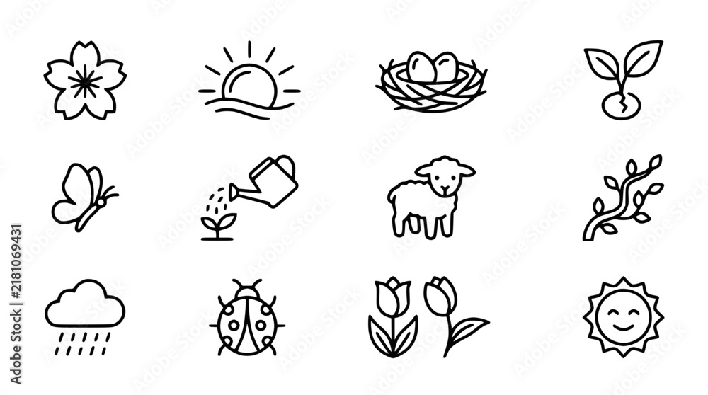 Obraz premium Spring Icons Set: Isolated Symbols for Nature, Growth, and New Life